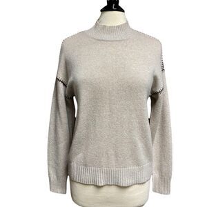 MinnieRose Beige Cashmere Mock-neck Pullover Sweater NWT